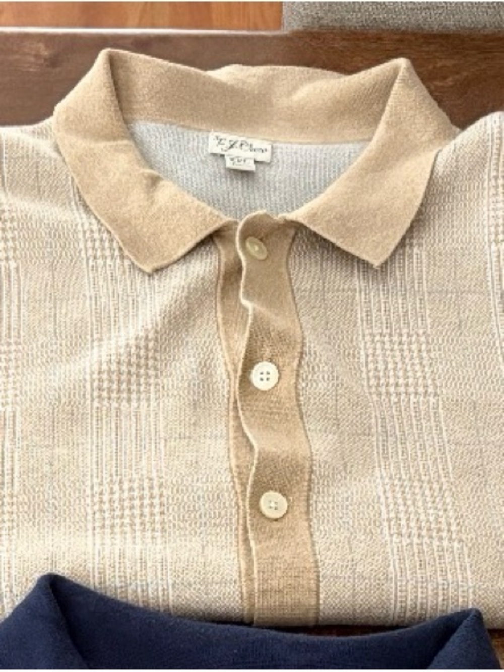 Beige Knit Polo Shirt with Collar